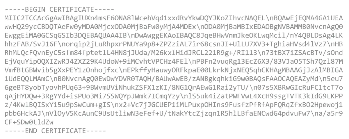 An example of the generated certificate for device #1.