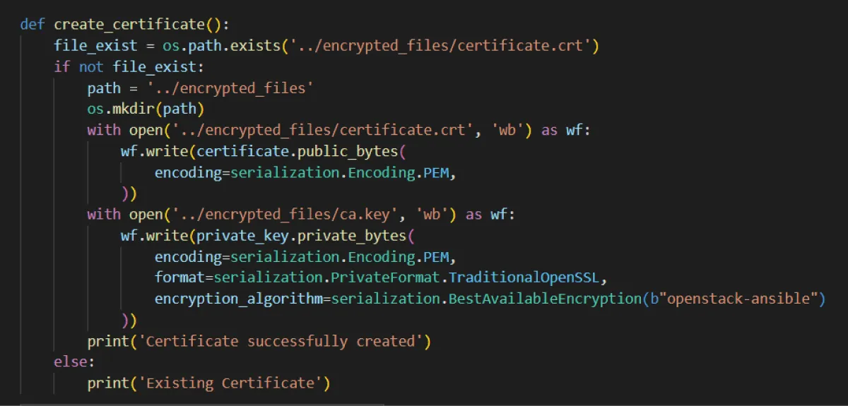 Python code for updating a local certificate for each IoT device.